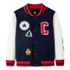 Baseballová bundy s barevnými bloky a výšivkou, asijské velikosti „Navy White Red“