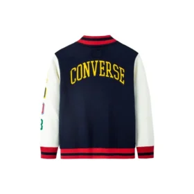 Baseballová bundy s barevnými bloky a výšivkou, asijské velikosti „Navy White Red“ Baseballová bundy s barevnými bloky a výšivkou, asijské velikosti „Navy White Red“