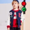 Baseballová bundy s barevnými bloky a výšivkou, asijské velikosti „Navy White Red“