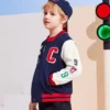 Baseballová bundy s barevnými bloky a výšivkou, asijské velikosti „Navy White Red“