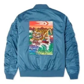 Bundy CNY Tiger Bomber, asijské velikosti „Modrá vícebarevná“ Bundy CNY Tiger Bomber, asijské velikosti „Modrá vícebarevná“