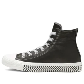 Chuck Taylor All Star Mission-V Leather High Top Black White Wave Pattern Sole „Black White“