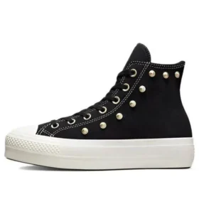 Chuck Taylor All Star vysoké kožené tenisky s platformou a cvočky „černé“