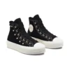 Chuck Taylor All Star vysoké kožené tenisky s platformou a cvočky „černé“