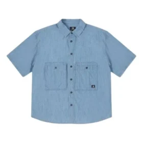 Denimová košile s nápisem, praktický střih, asijské velikosti „LT Retro Blue“ Denimová košile s nápisem, praktický střih, asijské velikosti „LT Retro Blue“