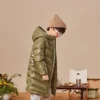 Dlouhá péřová bundy, asijské velikosti „Olive Green“