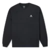 Go-To mikina s výšivkou hvězdy a šrafovaným vzorem, z česaného fleece, s kulatým výstřihem, asijské velikosti „Black“