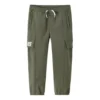 Jednobarevné kalhoty s elastickým pasem Asijské velikosti „Olive Green“