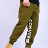 Joggingové kalhoty s nápisem, asijské velikosti „Olive Green“