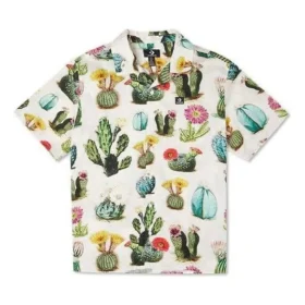 Košile s rostlinným potiskem, asijské velikosti „Desert Sand Cactus Multi“ Košile s rostlinným potiskem, asijské velikosti „Desert Sand Cactus Multi“