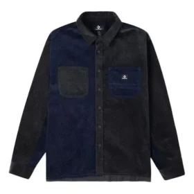 Košile z manšestru s barevnými bloky, asijské velikosti „Navy Black“ Košile z manšestru s barevnými bloky, asijské velikosti „Navy Black“