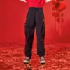 Ležérní dlouhé kalhoty Asijské velikosti „Black Red“