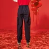 Ležérní dlouhé kalhoty Asijské velikosti „Black Red“