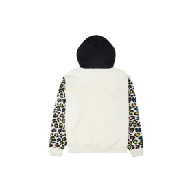 Mikina s kapucí a potiskem duhového leoparda, asijské velikosti, „Off White“ Mikina s kapucí a potiskem duhového leoparda, asijské velikosti, „Off White“