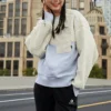 Splicing Lamb’s Wool Round Neck Pullover Milk White Hoodie