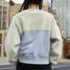 Splicing Lamb’s Wool Round Neck Pullover Milk White Hoodie